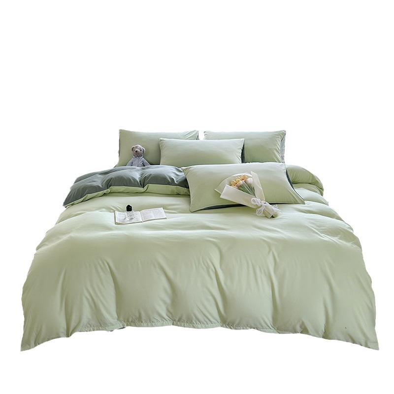 Juego de sábanas de algodón lavado cepillado de cuatro piezas, estilo primavera y otoño, color liso sencillo, juego de cama de alta gama, lujo personalizado al por mayor.