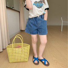 Elmo Beibei baby girl's fashionable cotton denim shorts children's Korean style summer pants versatile western style hot pants