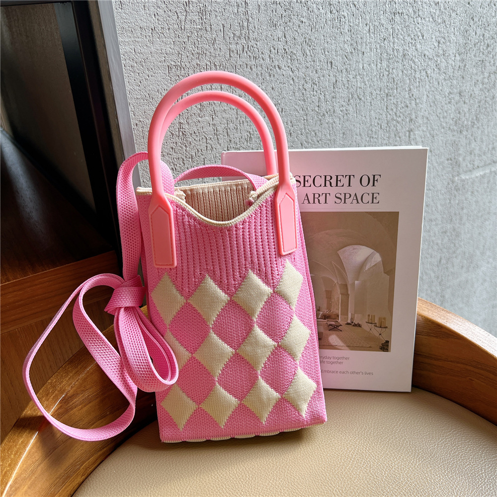 Bolsa de teléfono móvil Plaid bolsa de mensajero de las mujeres Mini pequeño bolso pequeño lindo ligero cuatro estaciones bolso de punto