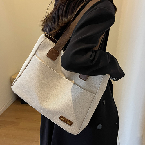 Canvas Bag for Women - Large Capacity 2024 New Style Fashionable and Versatile Shoulder Bag with Fabric Texture, Suitable for Class and Commute Tote Bag