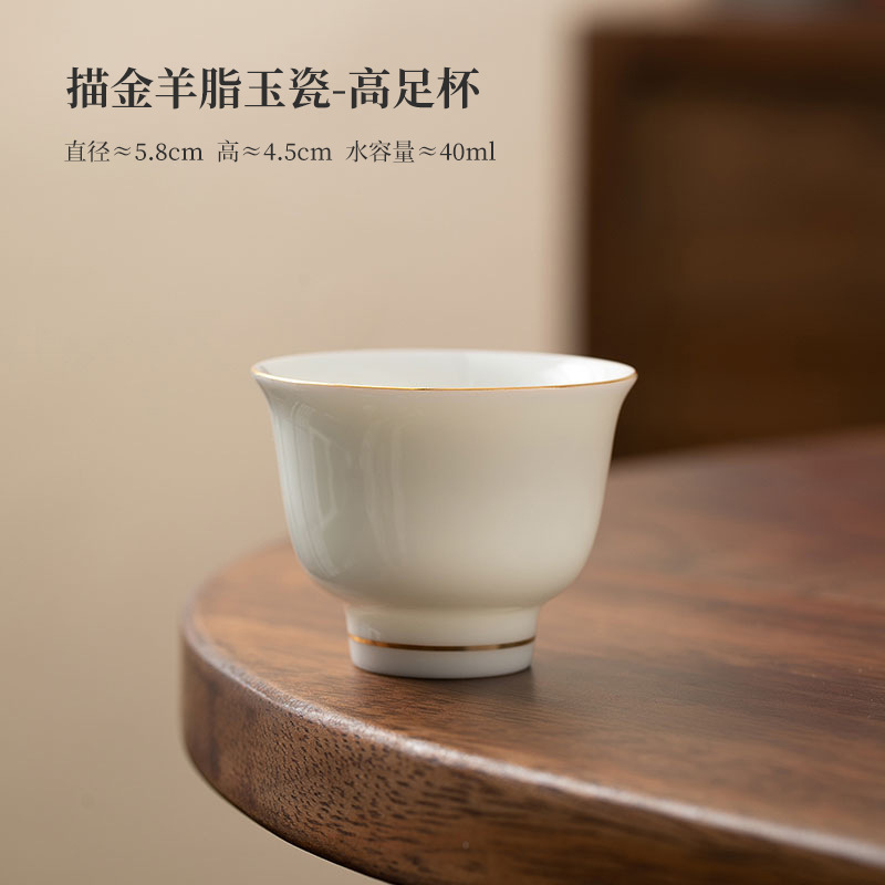 Juego de tazas de té de cerámica de Kung Fu, borde dorado, blanco puro, taza aromática