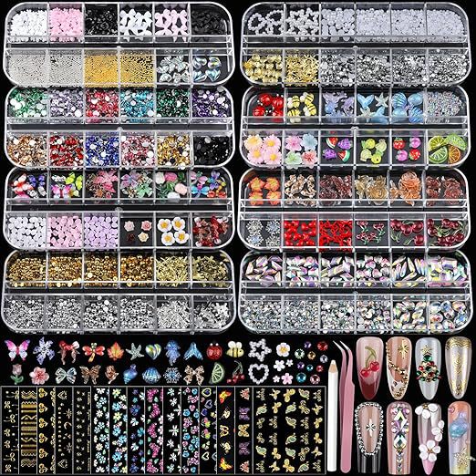 Amazon Nail Art Rhinestones Nail Box Set with Rhinestones, Studs, Sequins, Nail Stickers, Cross-Border Butterfly Strip Box Accessories Set
