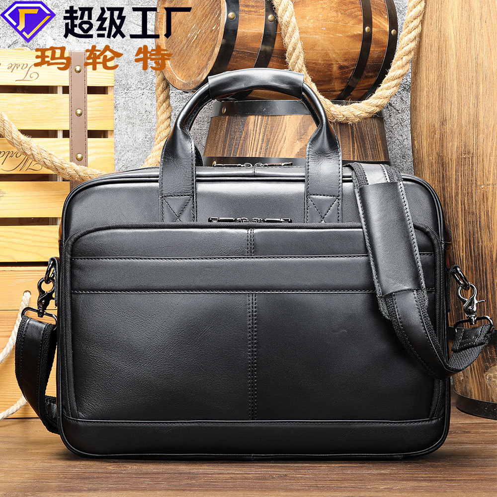 Maroont Crossbody Leather Men's Bag Large Capacity Men's Hand-held Business 15.6-inch Laptop Bag Cowhide Office Bag for Men