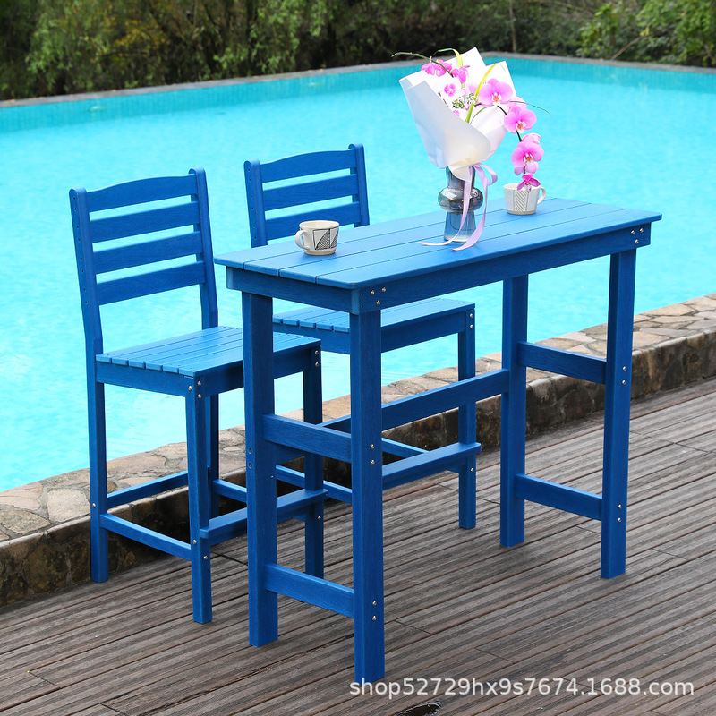 Hdpe Outdoor Patio Garden Restaurant Park Balcony Terrace High Bar Table and Chair Set Navy Blue