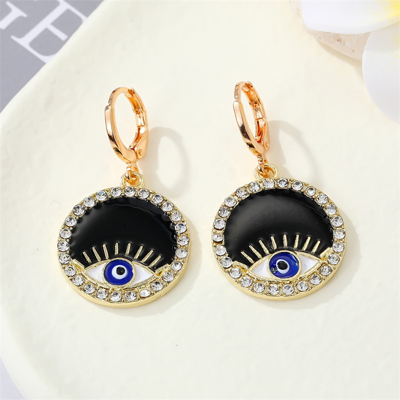 Retro Pearl Eye Color Rhinestone Love Demon Eye Ear Ring Cross-border Jewelry display picture 4