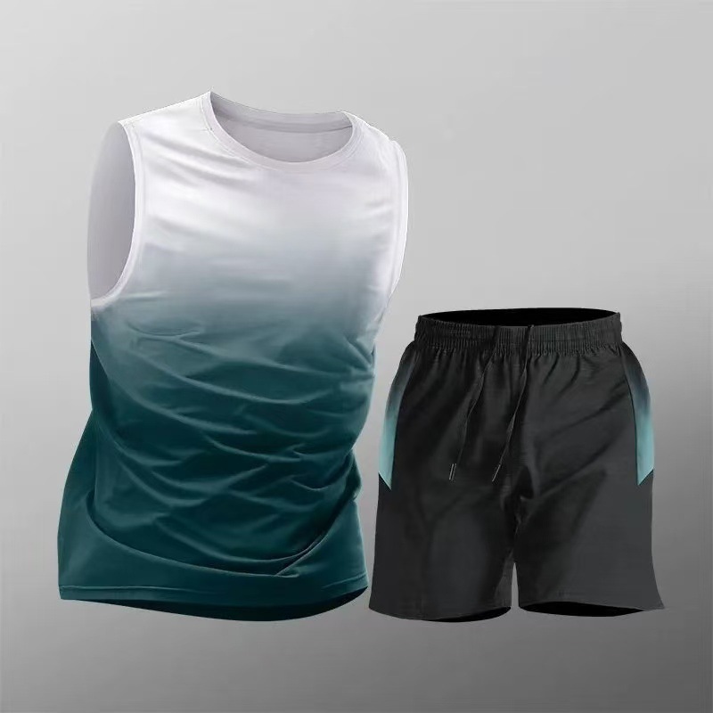 Trajes deportivos para hombres hielo veloz ropa seca camiseta de fitness correr mangas cortas pantalones cortos trajes de entrenamiento fábrica transfronteriza al por mayor