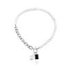 Pendant from pearl, trend fashionable metal black necklace, European style, with gem