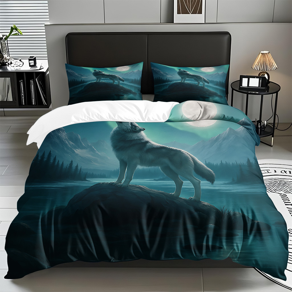 Impresión digital de patrón de lobo abrasivo conjunto de edredón suave transfronterizo pro-piel TEMU JIT venta directa de fábrica preferida