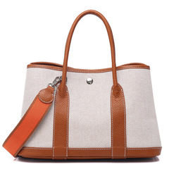 New head layer cowhide canvas single shoulder crossbody bag genuine leather women's handbag garden bag bean sandbag