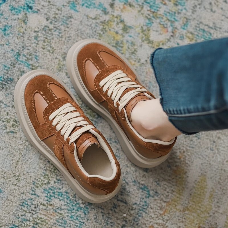 9cm Height-Increasing German Training Shoes for Women 2025 Popular Brown Thick-Soled Shoes Platform Casual Sports Shoes