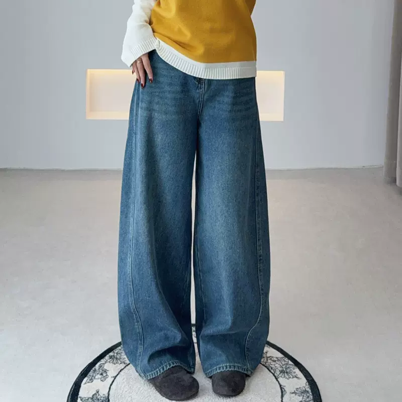 双天大码女装牛仔裤2025冬季胖妹妹新款韩版宽松加绒牛仔裤YC359
