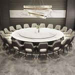 酒店电动餐桌岩板圆桌饭店餐厅圆形轻奢电磁炉桌可旋转火锅转盘