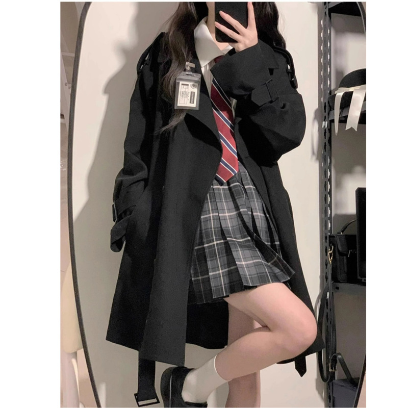 小个子风衣女早秋新款韩系高级感英伦风中长款双层薄款大衣外套|undefined