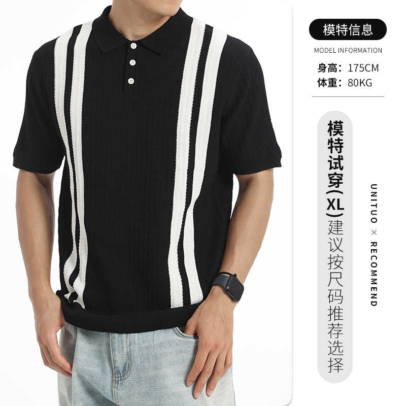 Europa y Estados Unidos hombres transfronterizos de hielo de color contrastante polo de punto vertical de manga corta con solapa de negocios casual de alta calidad ropa de hombre