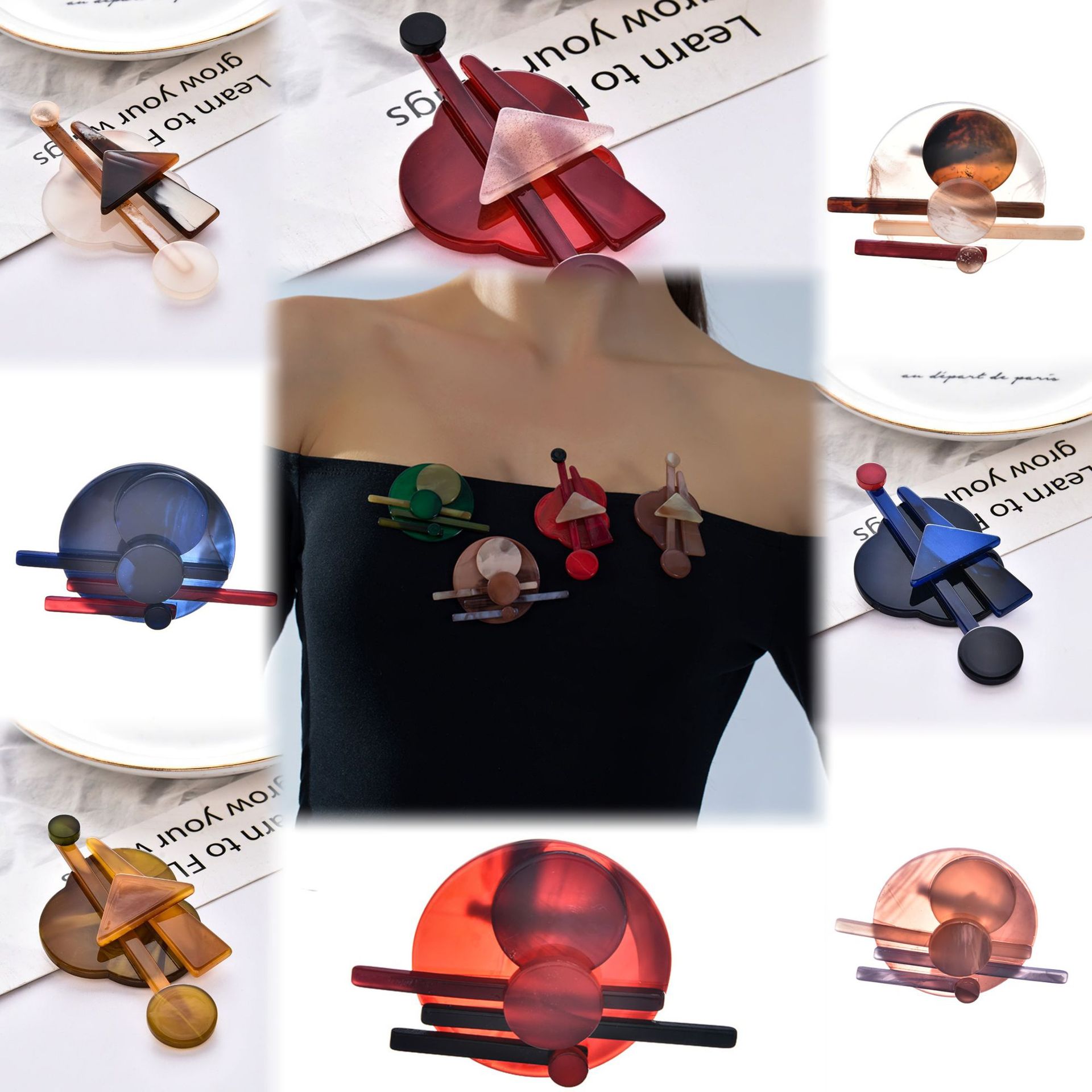 Light Luxury Korean Style Acrylic Brooch for Women, Versatile High-End Pin, Ins Style Round Splicing Corsage Scarf Buckle