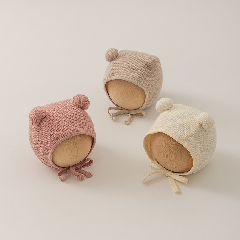 Baby hat Autumn and winter cute double ball baby small month new ear protective hat_viptrois.com