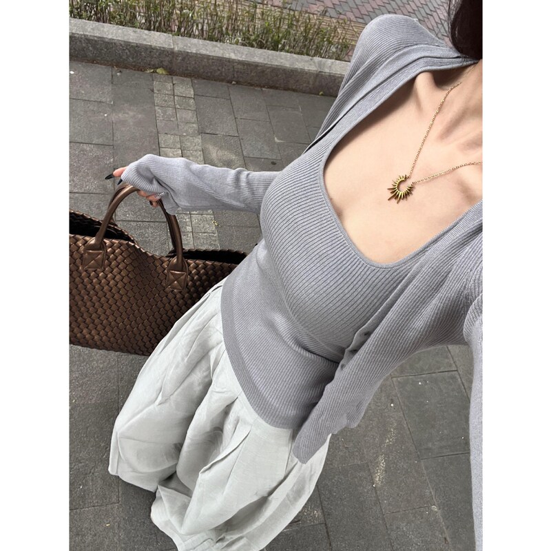 灰色针织吊带外搭开衫两件套女春秋季韩系别致穿搭小个子上衣|undefined