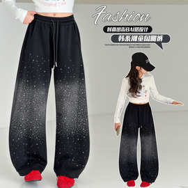 女童烫钻卫裤春秋2026新款中大童洋气休闲裤满天星7-15岁裤子潮童