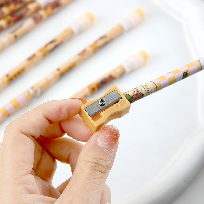 Caricatura Capibara HB lápiz para estudiantes de primaria 12 rodas redondas con cuchillo de lápiz de alto valor de papelería