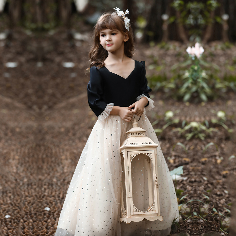 Summer small princess costume, long dress, Aliexpress, V-neckline, special occasion clothing, tulle