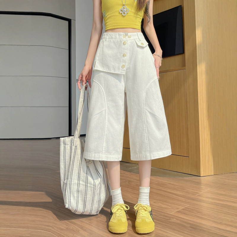 Washed Cotton Workwear Wide-Leg Pants for Women 2026 Summer High-Waisted Loose Slimming Casual Drapey Cropped Pants A12090