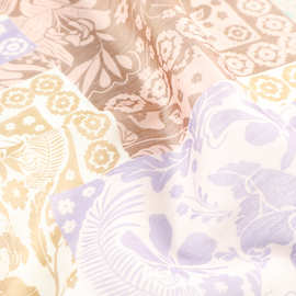 民族风 香芋紫+棕色拼色印花天丝麻布料连衣裙衬衫服装汉服面料