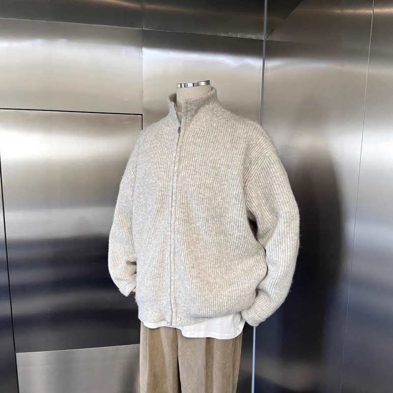 Lazy Style Stand-Up Collar Pure Color Knitted Cardigan Men's Loose Casual Thickeneded High Collar Zipper Sweater Couple Tops Jacket Lazy Style Stand-Up Collar Pure Color Knitted Cardigan Men's Loose Casual Thickeneded High Collar Zipper Sweater Couple Tops Jacket