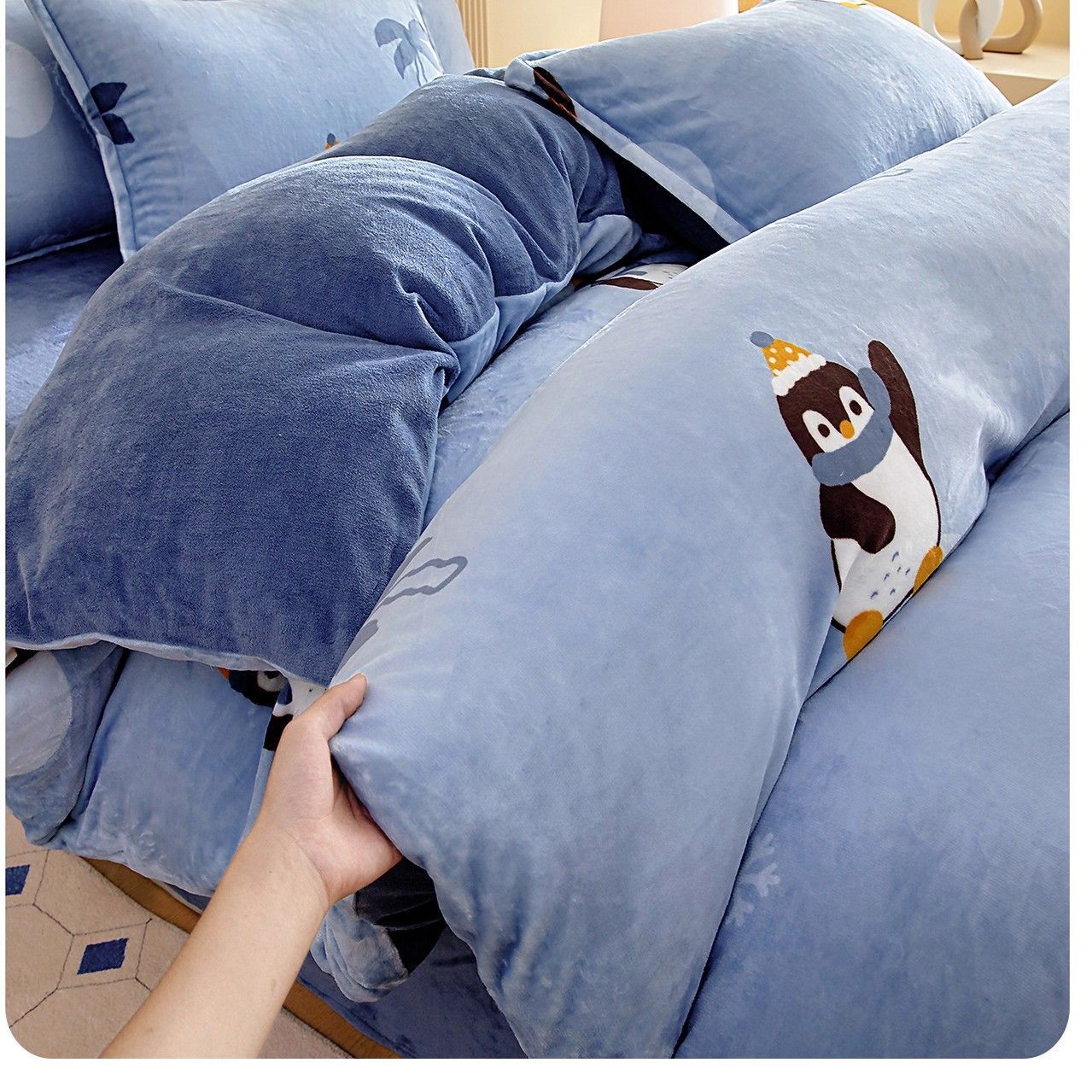 Invierno cálido leche edredón doble cara más veludo de coral veludo edredón doméstico 150x200x230 una persona