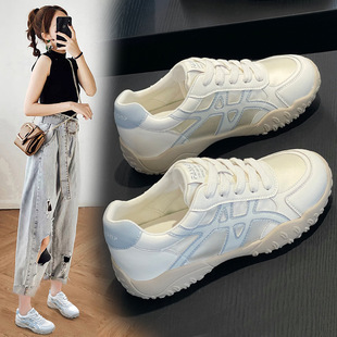 Genuine Leather Training Shoes for Women with Internal Height Increase, Thick Sole, Breathable Mesh Surface, Sports Shoes, 2025 Autumn New Casual Women's Shoes