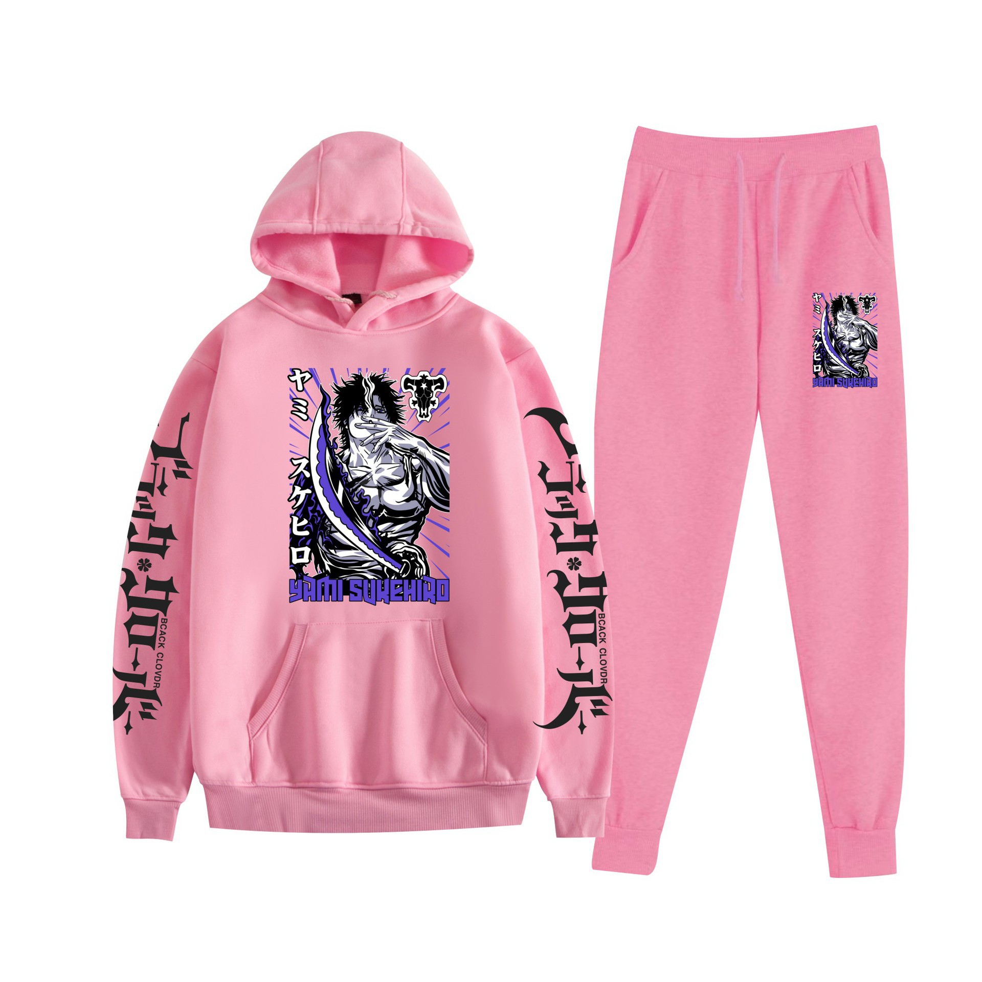 Trébol de cuatro hojas negro nuevo estilo transfronterizo Black Clover pareja suéter con capucha hombres y mujeres pantalones de dos piezas