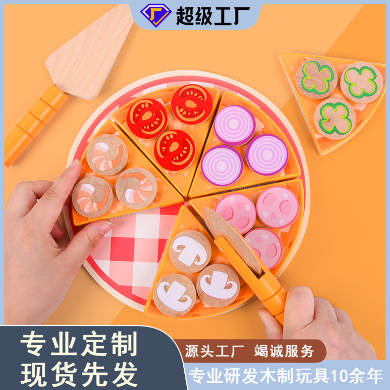 Juego de simulación de madera educativo para niños casa pizza bebé ejercicio práctico interactivo cocina corte traje de juguete