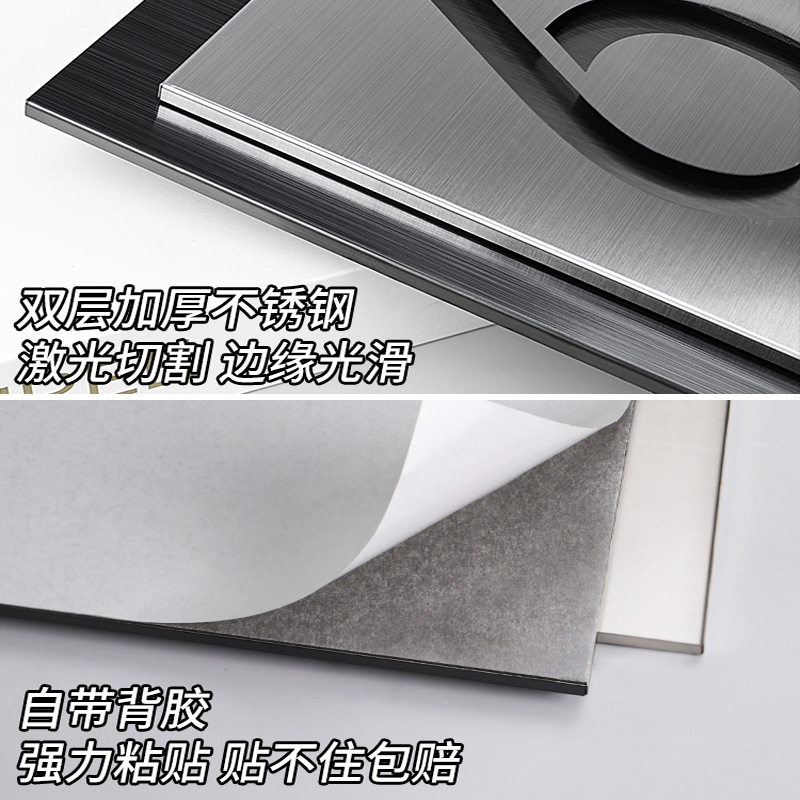 Stainless Steel Floor Signage, Hollowed-Out Staircase Indicators, Non-Perforated Dual-Layer Index Labels for Community Residential Buildings