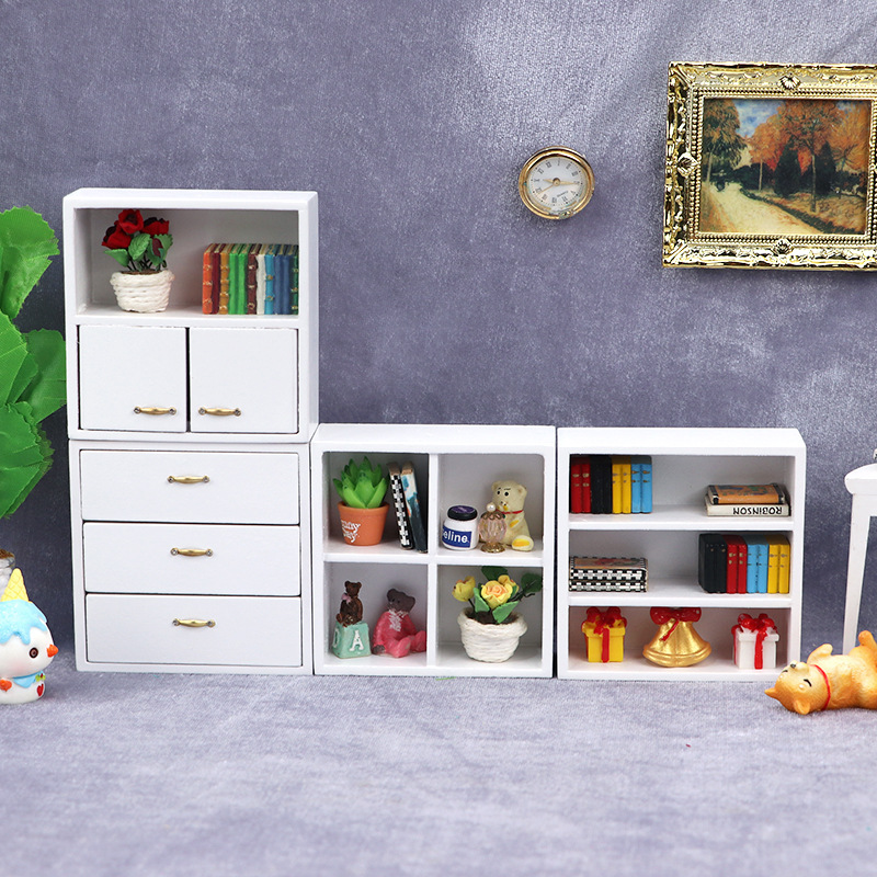 1:12娃娃屋模型屋diy小屋迷你家具 白色组合柜