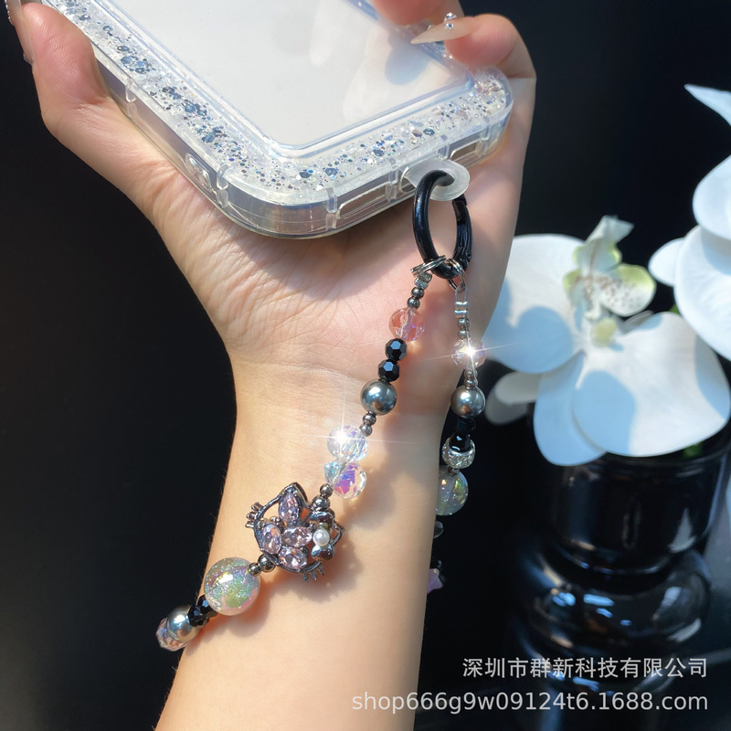 皓石KT蝴蝶结星星小挂件手机链 高颜值水晶串珠钥匙包包挂绳女款|undefined
