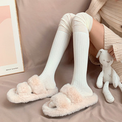Spring and summer patchwork beige mesh stockings for women; autumn and spring puffy socks—long, over-the-knee designs with trendy high-boot-style accents.