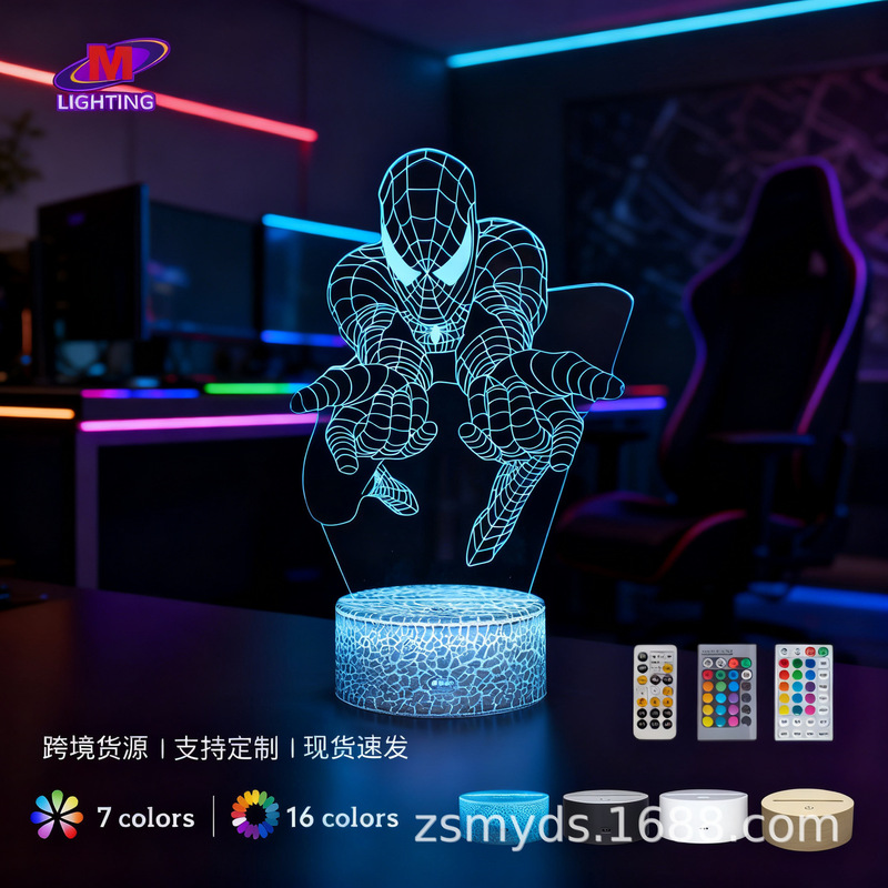 Spider-Man Visual Three-Dimensional Colorful Night Light Cross-Border Gift Creative Table Lamp Bedside Lamp Ornament