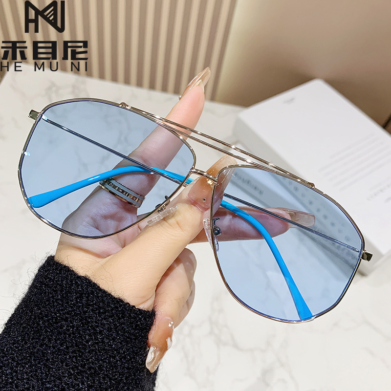 New European and American Cross-Border Sunglasses, Retro Double Bridge Large Frame Sunshade Sunglasses, Anti-Uv, Personalized and Versatile Frames