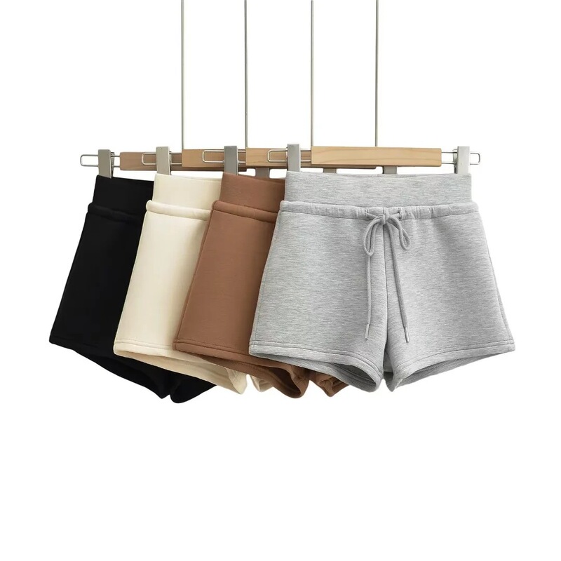 Hong Kong style gray casual pants women's summer high waist shorts drawstring sports pants design air layer hot pants straight pants