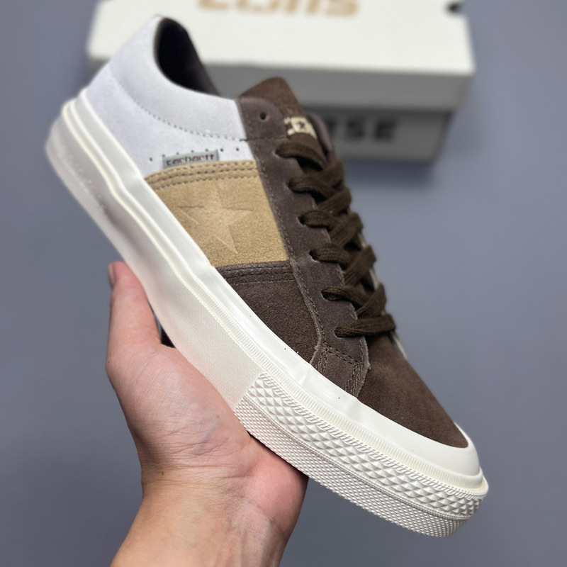 Putian shoes Meiqi Converse one-star brown and white stitching retro non-slip wear-resistant low-top canvas shoes