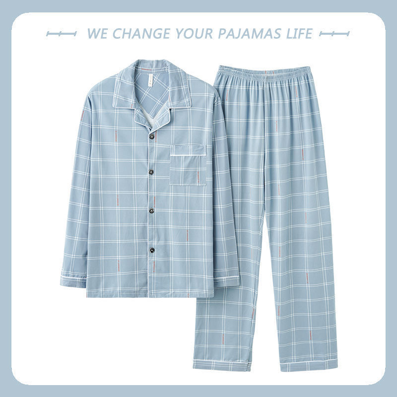 Pijamas de hombre primavera y otoño 100% algodón pantalones de manga larga delgada juventud más tamaño traje de verano homewear