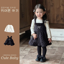 幼禾2025年秋冬织里童装儿童韩版套装女宝宝加绒背带裙百搭打底衫