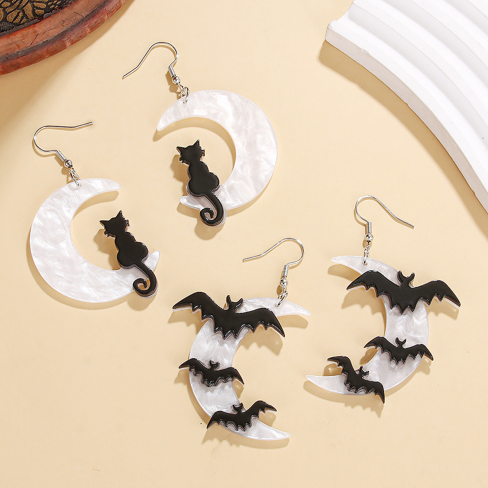 Drop Earrings Classification 1 Pair Quantity Holiday, Daily Occasion 1 Pair Elegant Streetwear Moon Cat Bat Arylic Drop Earrings
