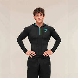 GYMSHARK/ONYX V1男士长袖运动健身速干透气弹力半拉链紧身训练服