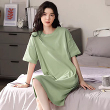 夏天睡裙女夏季短袖仿棉2025新款网红风学生可爱纯色加大码睡衣裙