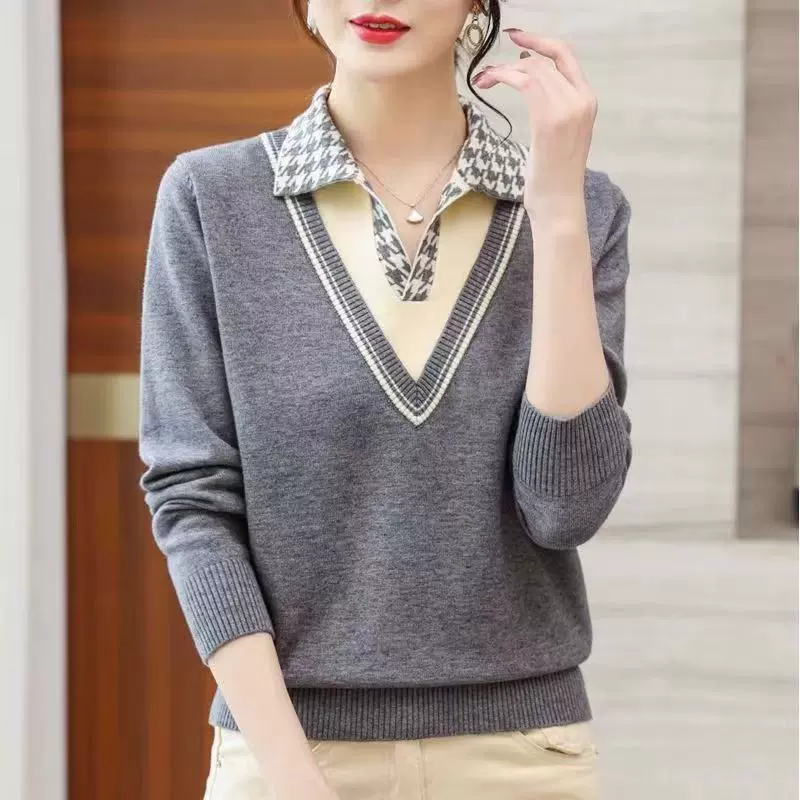 假两件上衣女时尚洋气深秋初冬穿搭毛衣设计感小众高级感针织衫女