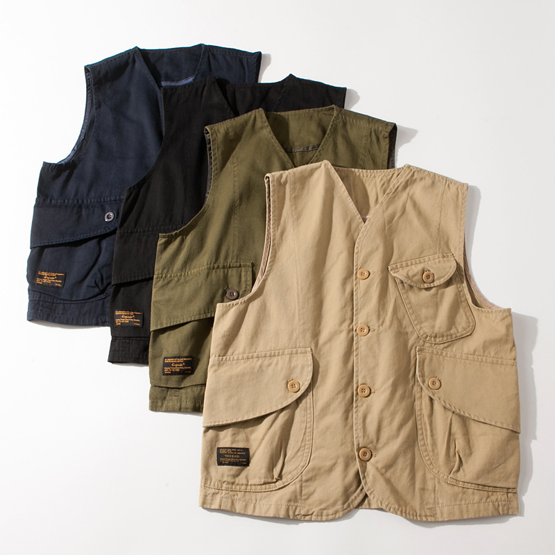 Hong Kong Style Trendy Brand Multi-Pocket Workwear Functional Vest for Men and Women, Spring and Autumn Loose Casual Layered Sleeveless Vest Jacket for Men