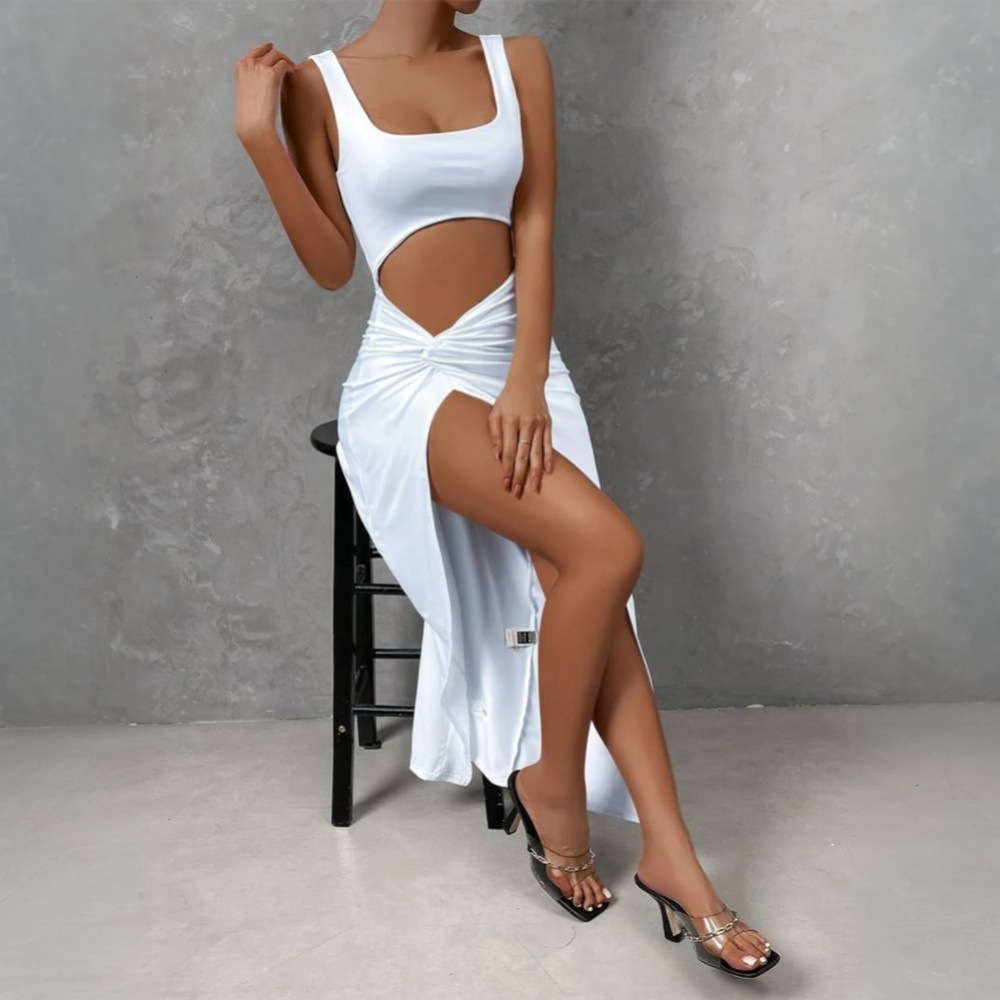 Women's Summer Casual Slim Fit Sleeveless Maxi Midi Solid Color Dress