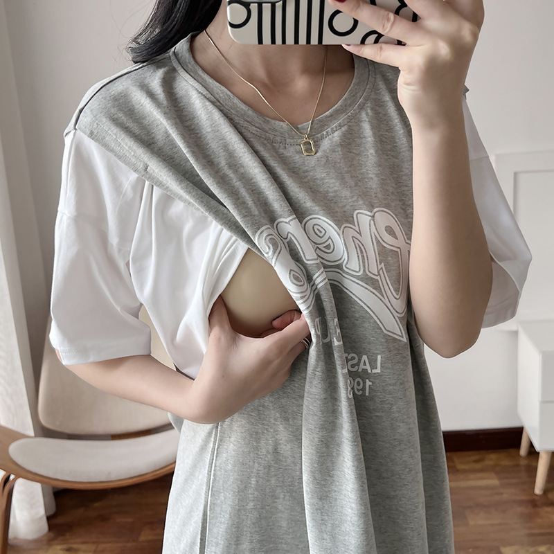Postpartum breast-feeding clothes go out summer cotton long short-sleeved dress month clothes feeding breast-feeding skirt summer clothes hot mom