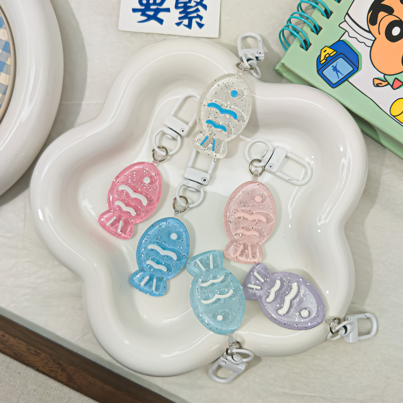 Mengxing H54 Shiny Taiyaki Keychain Ins Bestie Couple School Bag Pendant Jewelry Small Fish Acrylic Key