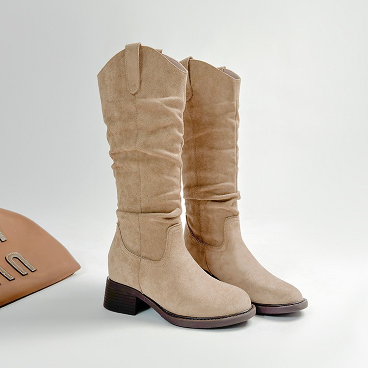 Aumentar la altura de las botas de talón grueso 2026 nuevo estilo de primavera cabeza redonda zapatos delgados zapatos de mujer botas de caballero de alto ajuste mujeres image 5